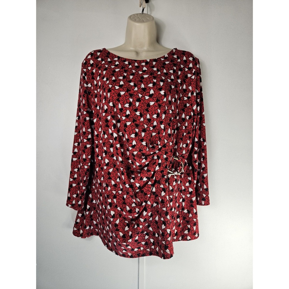 Liz Claiborne Blouse Women's Large Red heart Suit Career Top work